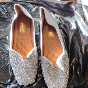 Glamorous Silver Embellished Women's Loafers